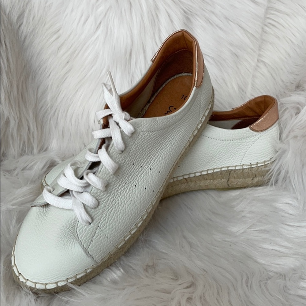Elegant White Leather Espadrille Sneakers
